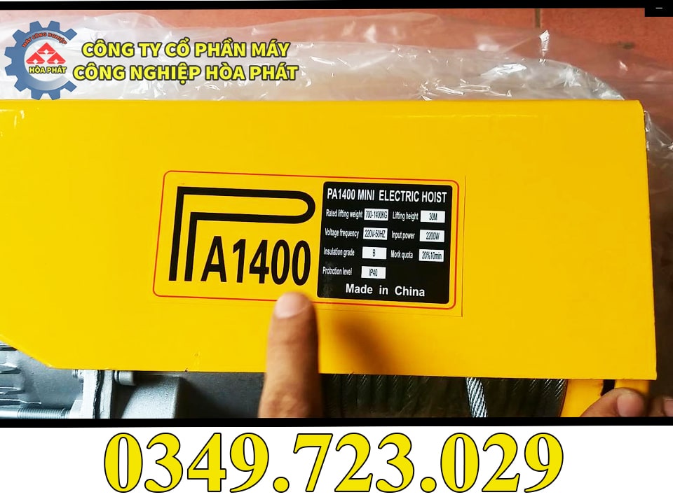Thông số kĩ thuật tời điện mini PA1400 nâng 900kg giá rẻ.